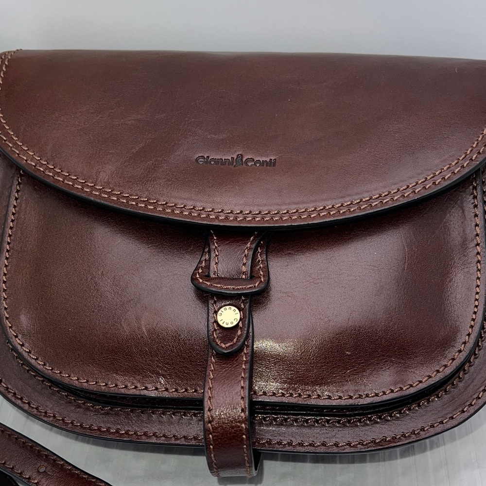 Gianni Conti Brown Leather Crossbody Saddle Bag Classic Chocolate Excellent New - Picture 13 of 16